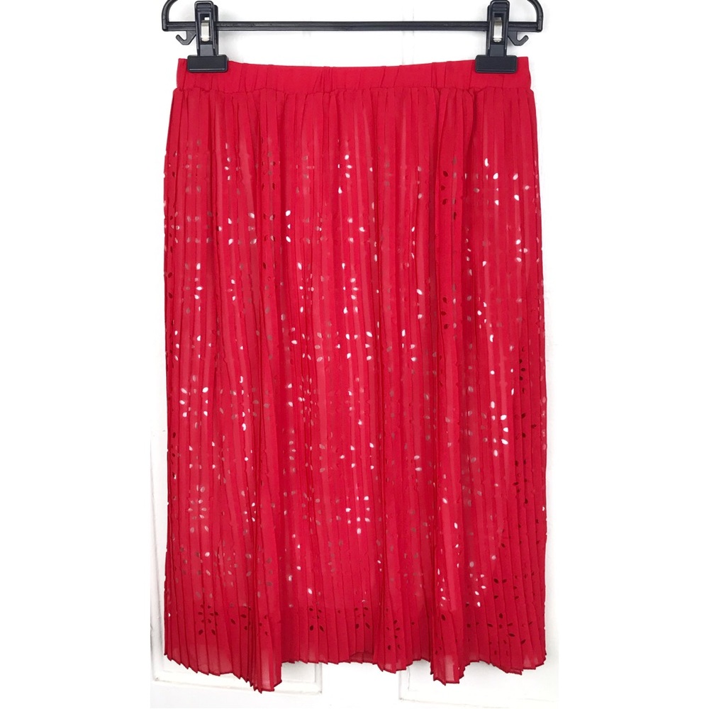 metrowear : size : S : red pleated floral print cutout casual midi skirt
